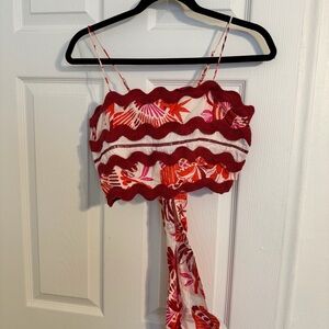 Farm Rio Tiles Printed Crop Top | Size Large